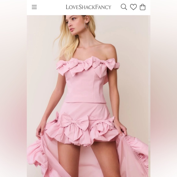 LoveShackFancy Olivera Taffeta Bow High-Low Skirt - Picture 4 of 17